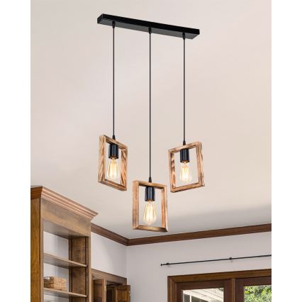 Zuma Line - Candeeiro suspenso 3xE27/20W/230V pinho/preto