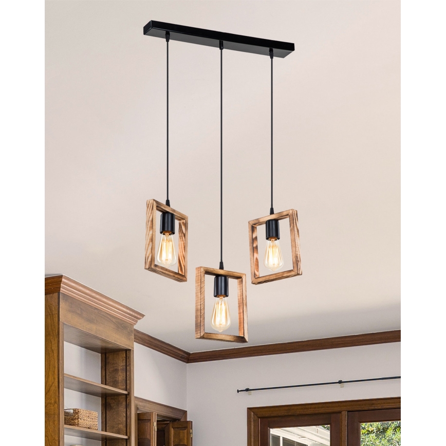 Zuma Line - Candeeiro suspenso 3xE27/20W/230V pinho/preto