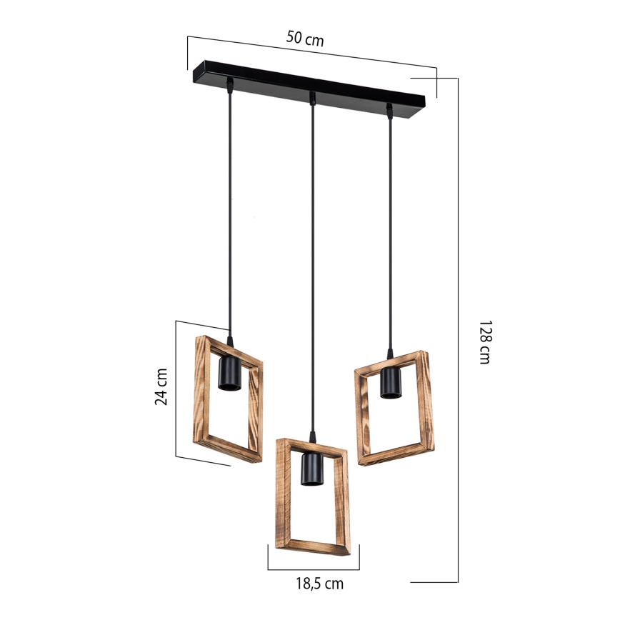 Zuma Line - Candeeiro suspenso 3xE27/20W/230V pinho/preto