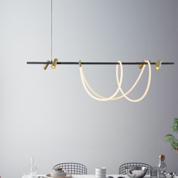 Zuma Line - Candeeiro suspenso LED com regulação LED/60W + LED/7,5W/230V 2700-6000K preto/dourado + comando