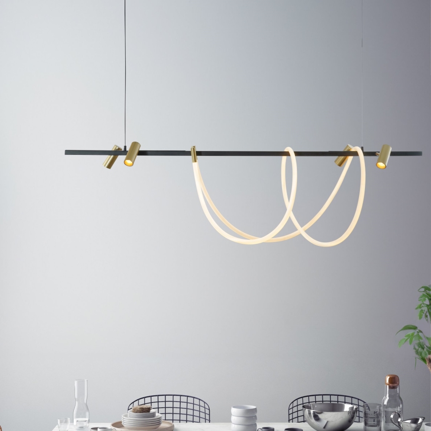 Zuma Line - Candeeiro suspenso LED com regulação LED/60W + LED/7,5W/230V 2700-6000K preto/dourado + comando