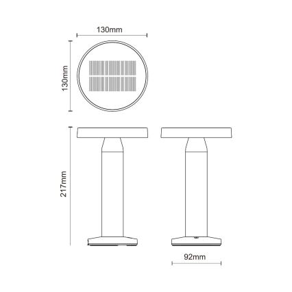 Zuma Line - Candeeiro de mesa solar LED com regulação LED/2W/2000 mAh IP44 preto