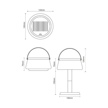 Zuma Line - Candeeiro de mesa solar LED com regulação LED/2,2W/2000 mAh IP44 preto