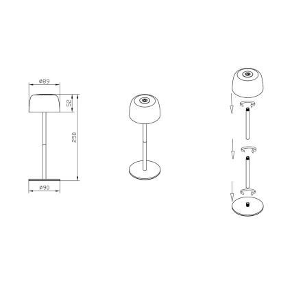 Zuma Line - Candeeiro de mesa solar LED com regulação LED/2W/1200 mAh IP44 branco