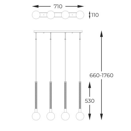 Zuma Line - Candeeiro suspenso 4xG9/6W/230V latão