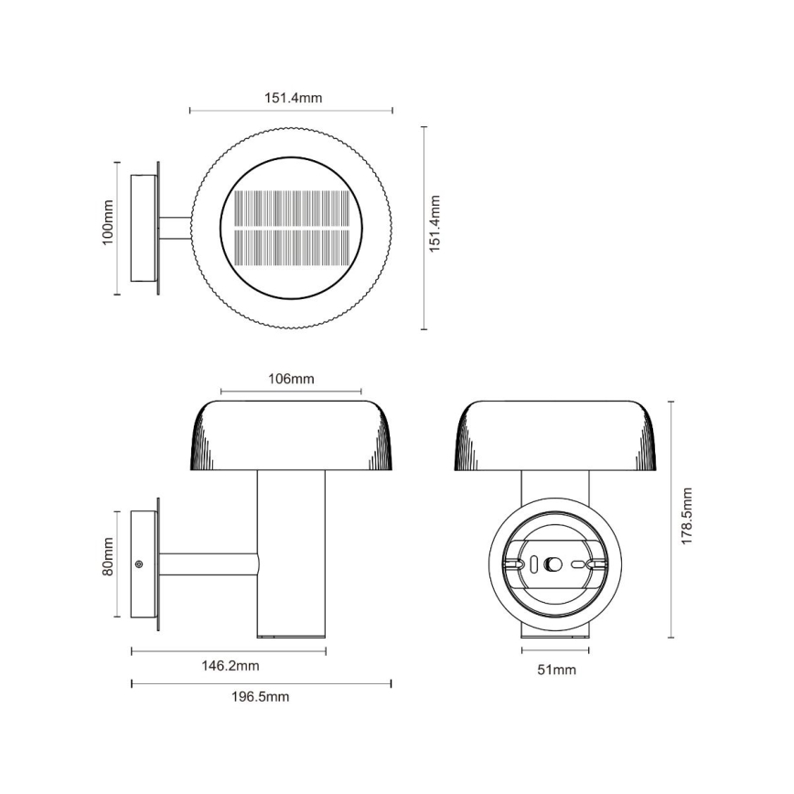 Zuma Line - Candeeiro de parede LED solar LED/2,5W/2000 mAh IP44 preto